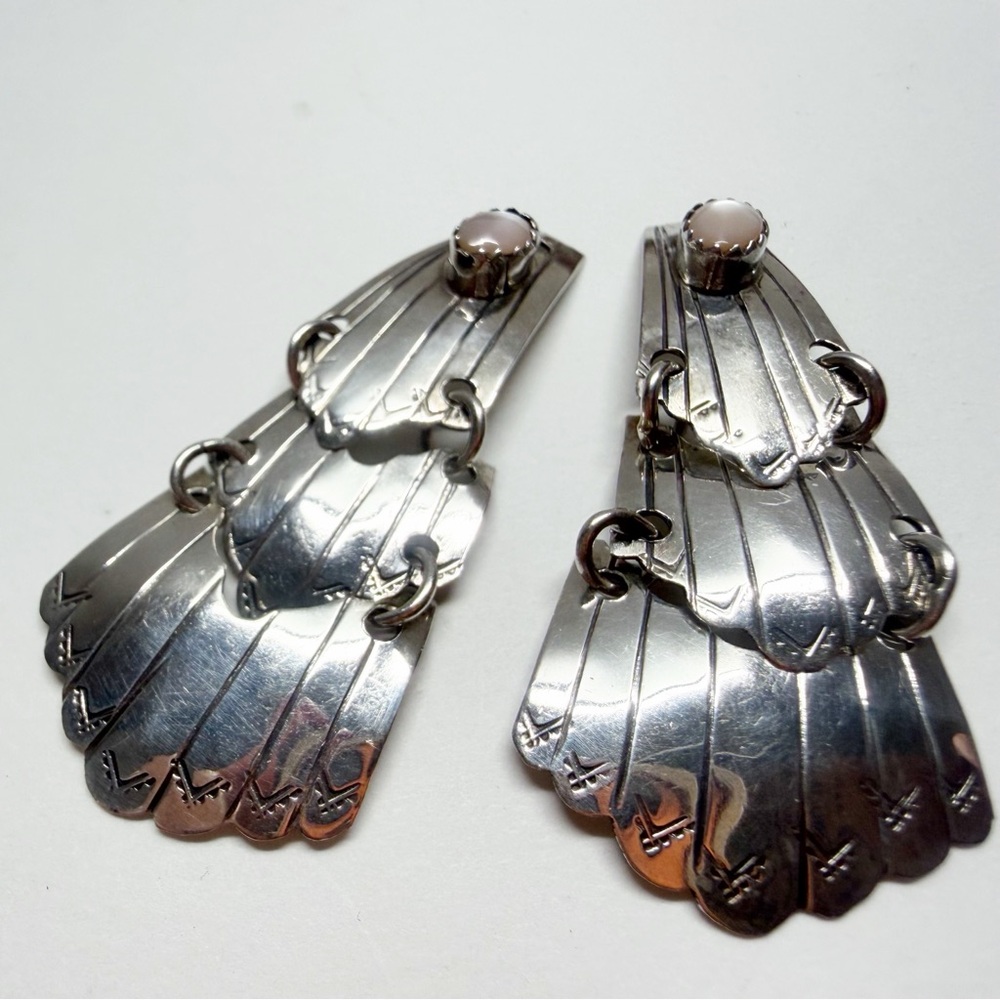 Vintage Hand Crafted Silver Earring Jackets Western Native - Picture 4 of 8